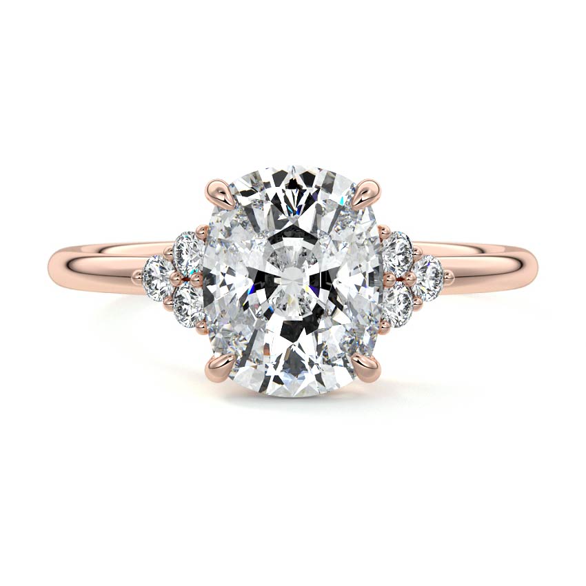 Rose gold Cushion Diamond Side Stone Engagement Ring