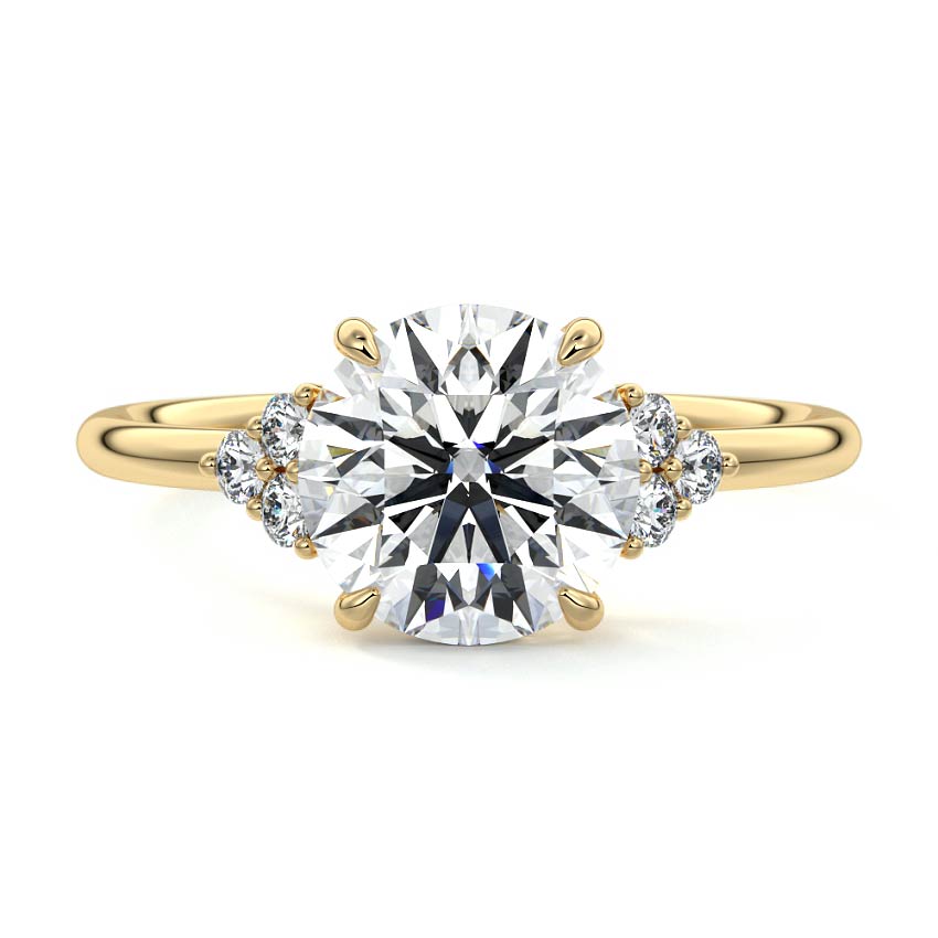 Yellow gold Round Diamond Side Stone Engagement Ring