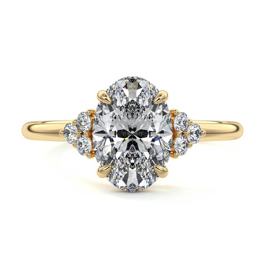 Yellow gold Oval Diamond Side Stone Engagement Ring