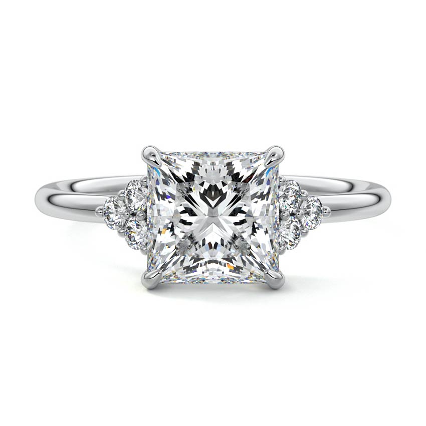 White gold Princess Diamond Side Stone Engagement Ring