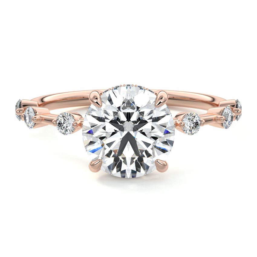 Rose gold Round Diamond Engagement Ring with Prong Setting and Hidden Halo