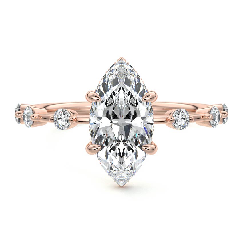 Rose gold Marquise Diamond Engagement Ring with Prong Setting and Hidden Halo