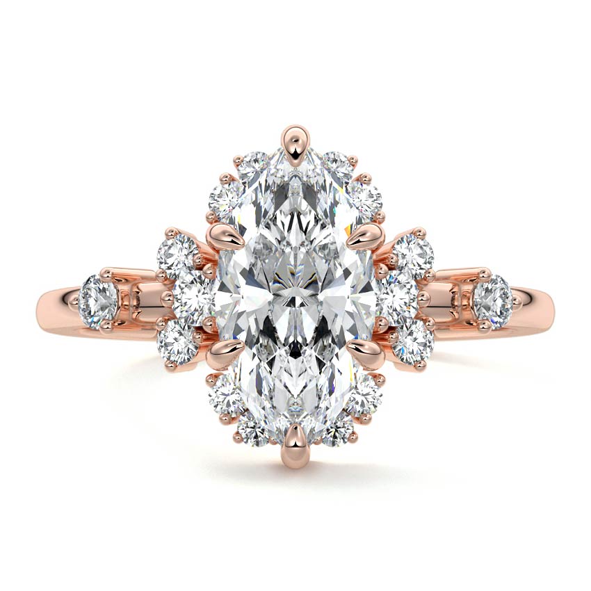 Rose gold Marquise Diamond Floral Cluster Side Stone Engagement Ring