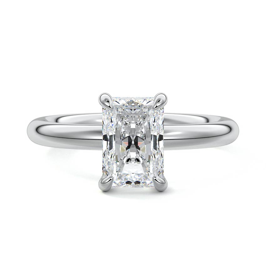Silver Radiant Diamond Solitaire Engagement Ring