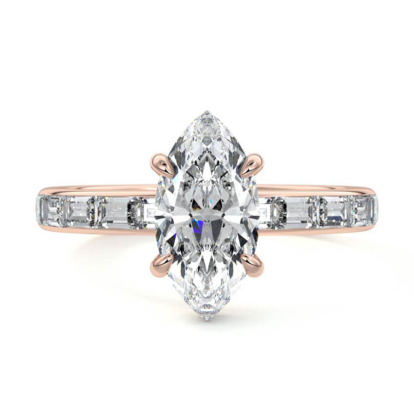 Rose gold Marquise Diamond Engagement Ring with Hidden Halo and Side Stones