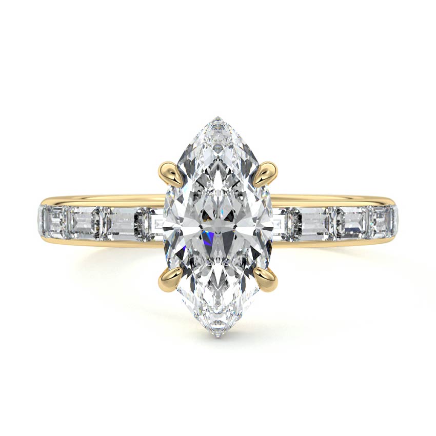 Yellow gold Marquise Diamond Engagement Ring with Hidden Halo and Side Stones