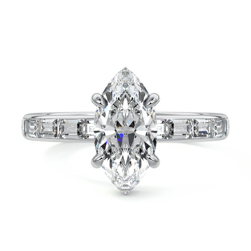 Platinum Marquise Diamond Engagement Ring with Hidden Halo and Side Stones