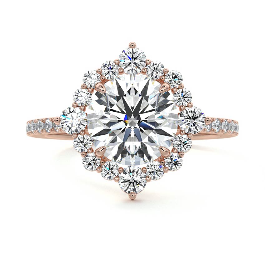 Rose gold Round Diamond Engagement Ring with Halo and Pave Band