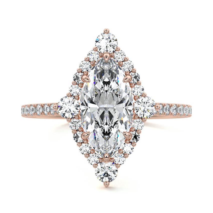 Rose gold Marquise Diamond Engagement Ring with Halo and Pave Band