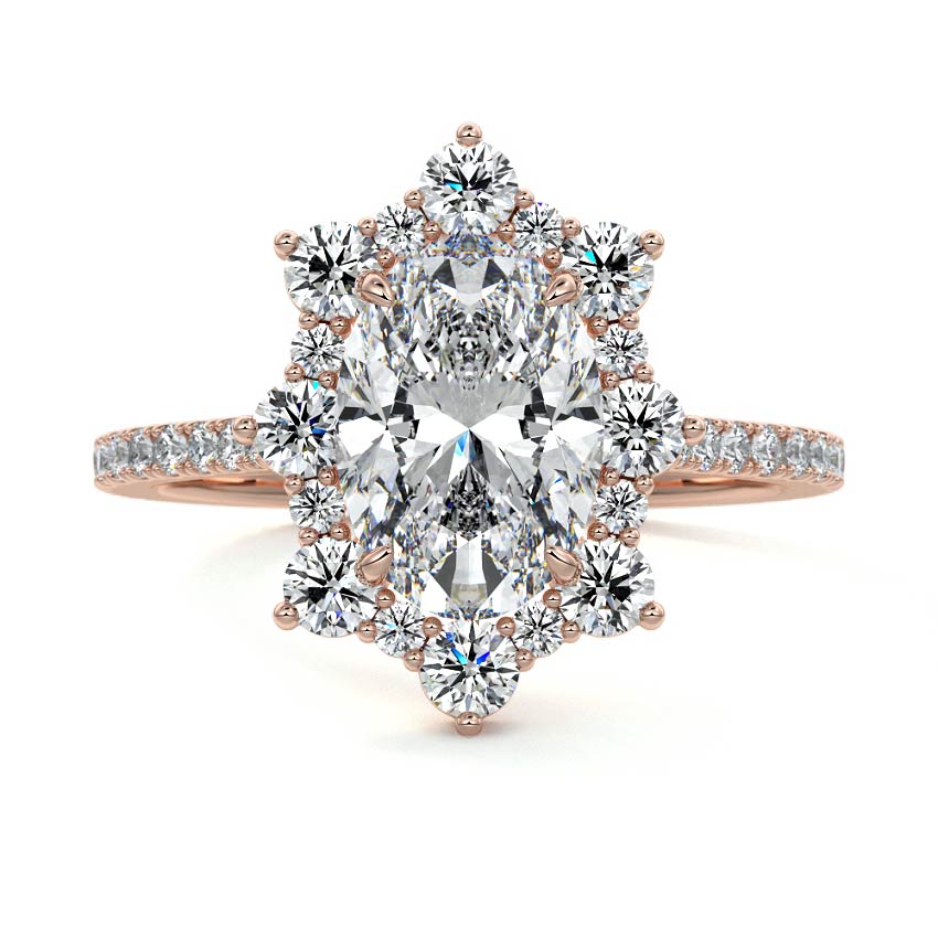 Rose gold Oval Diamond Engagement Ring with Halo and Pave Band