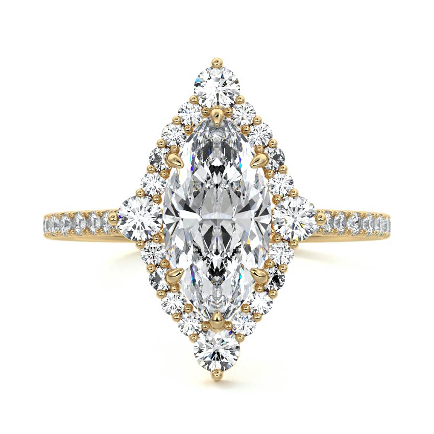 Yellow gold Marquise Diamond Engagement Ring with Halo and Pave Band