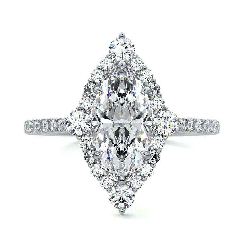 White gold Marquise Diamond Engagement Ring with Halo and Pave Band