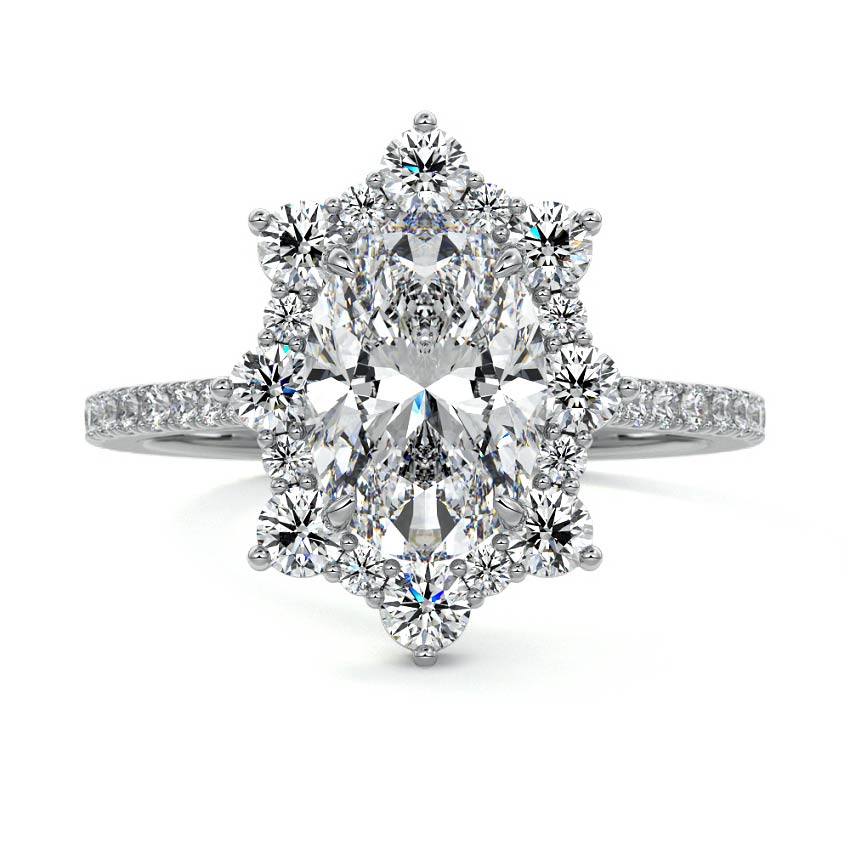 White gold Oval Diamond Engagement Ring with Halo and Pave Band