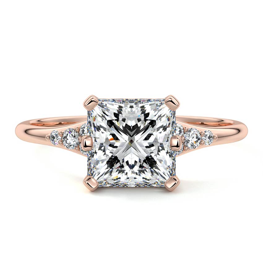 Rose gold Princess Diamond Engagement Ring with Side Stone Accents and Prong Setting