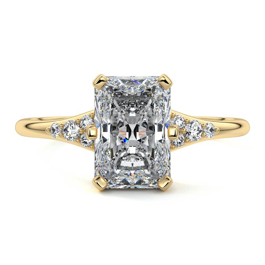 Yellow gold Radiant Diamond Engagement Ring with Side Stone Accents and Prong Setting