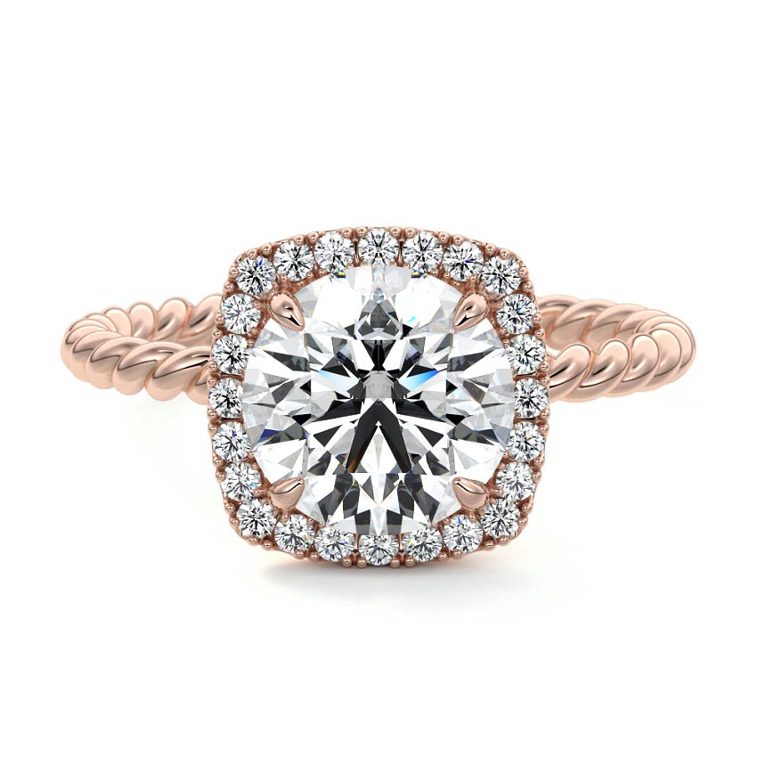 Rose gold Round Diamond Engagement Ring with Halo and Twisted Band