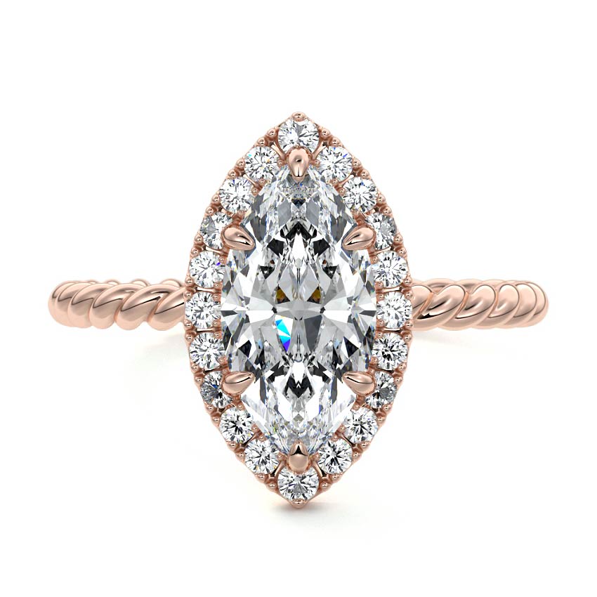 Rose gold Marquise Diamond Engagement Ring with Halo and Twisted Band