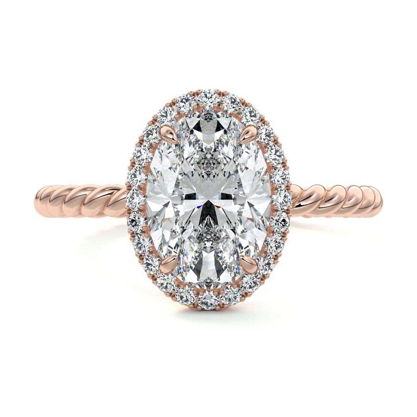 Rose gold Oval Diamond Engagement Ring with Halo and Twisted Band