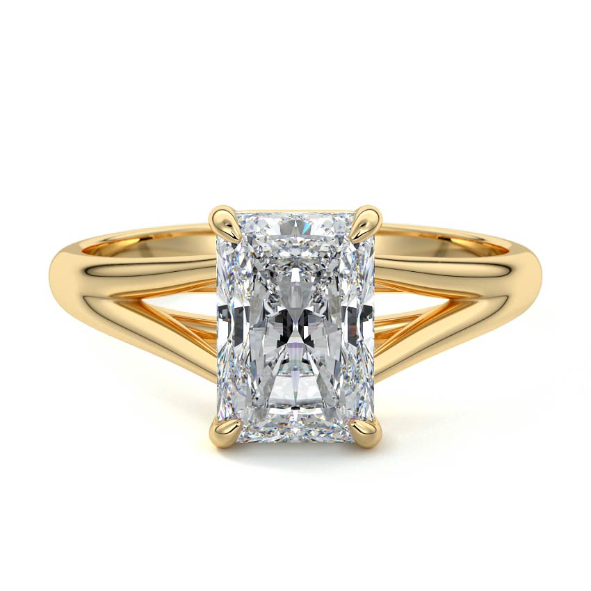 Yellow gold Radiant Diamond Cathedral Solitaire Engagement Ring