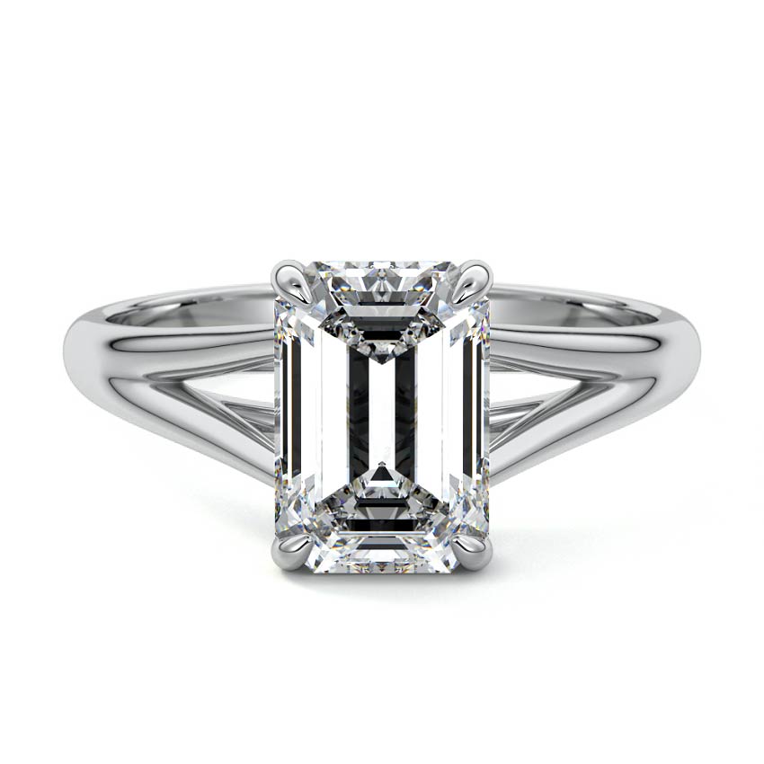 Silver Emerald Diamond Cathedral Solitaire Engagement Ring