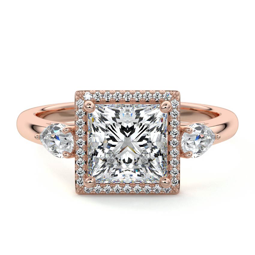 Rose gold Princess Diamond Halo Three-Stone Engagement Ring