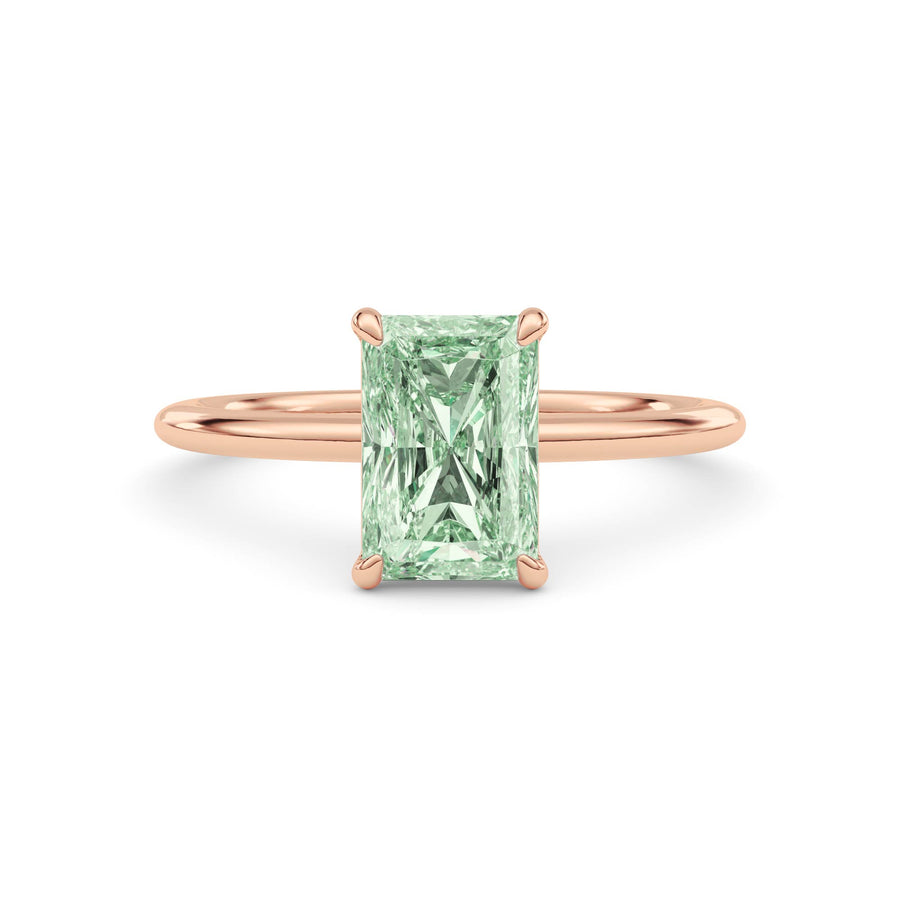 Rose gold Fancy Green Radiant Cut Diamond Classic Solitaire Engagement Ring