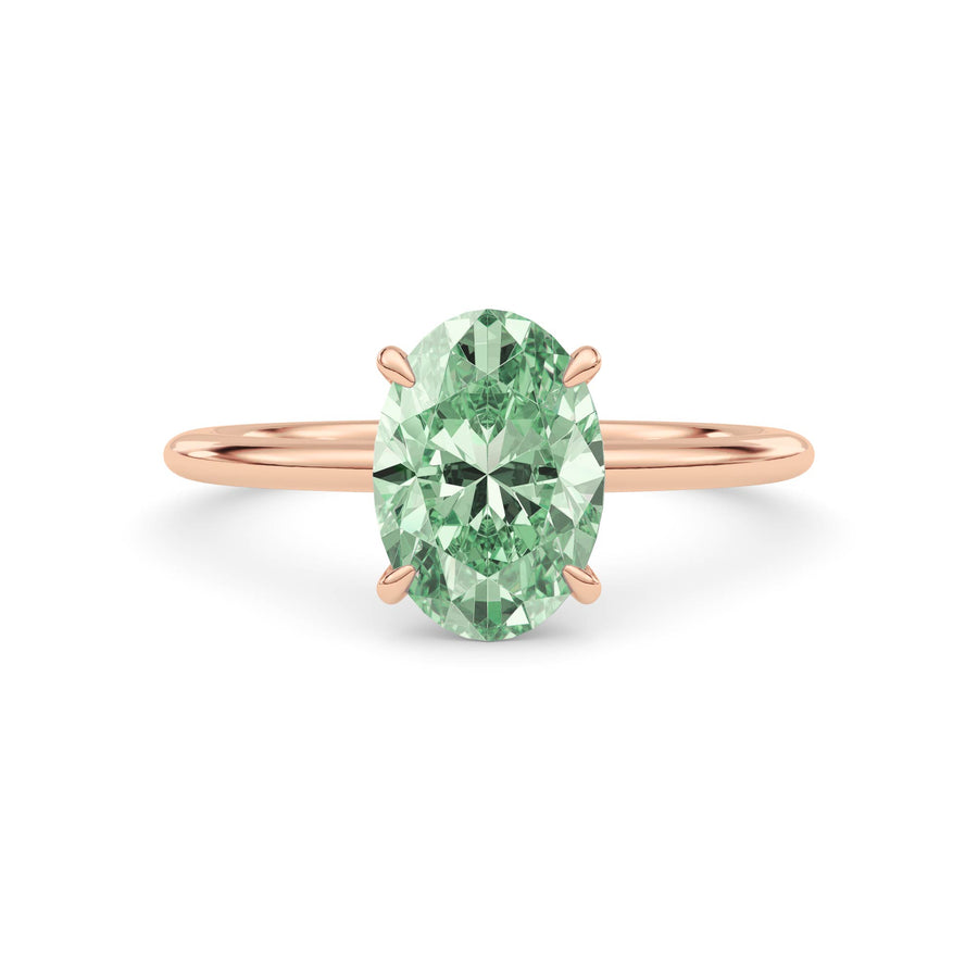 Rose gold Fancy Green Oval Cut Diamond Classic Solitaire Engagement Ring