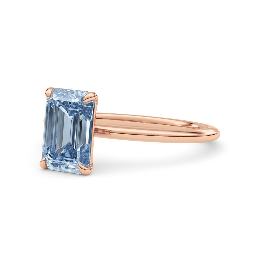 Rose gold Fancy Blue Emerald Cut Diamond Classic Solitaire Engagement Ring