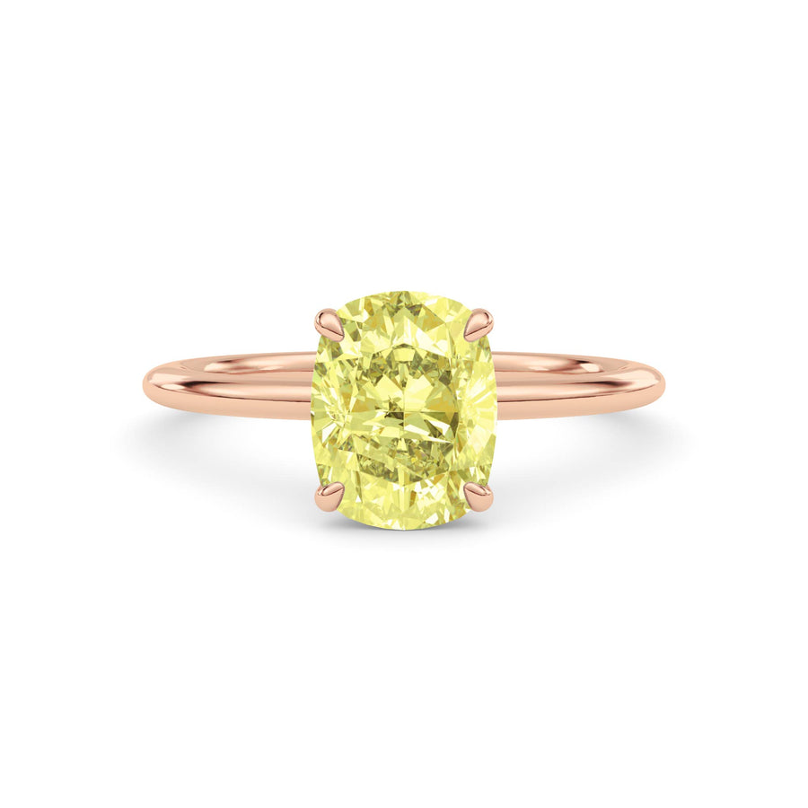Rose gold Fancy Yellow Cushion Cut Diamond Classic Solitaire Engagement Ring