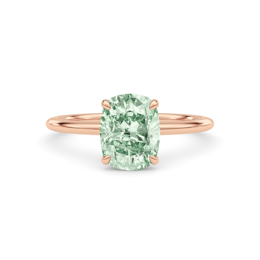 Rose gold Fancy Green Cushion Cut Diamond Classic Solitaire Engagement Ring