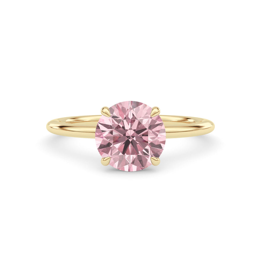 Yellow gold Fancy Pink Round Cut Diamond Classic Solitaire Engagement Ring
