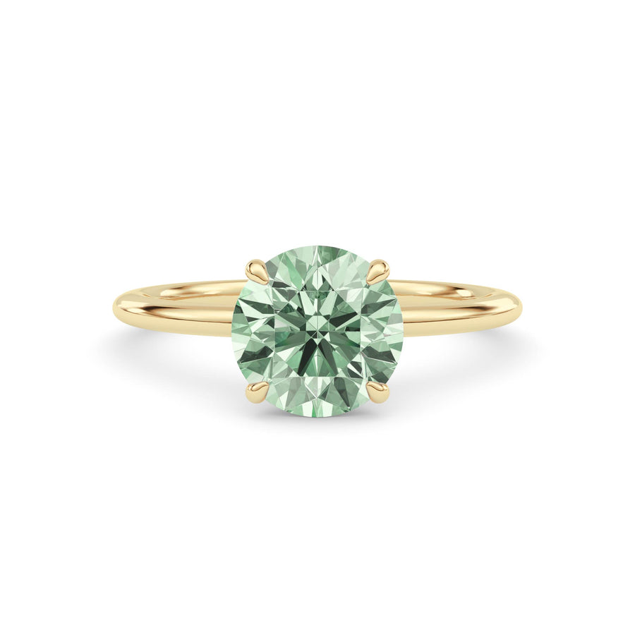 Yellow gold Fancy Green Round Cut Diamond Classic Solitaire Engagement Ring