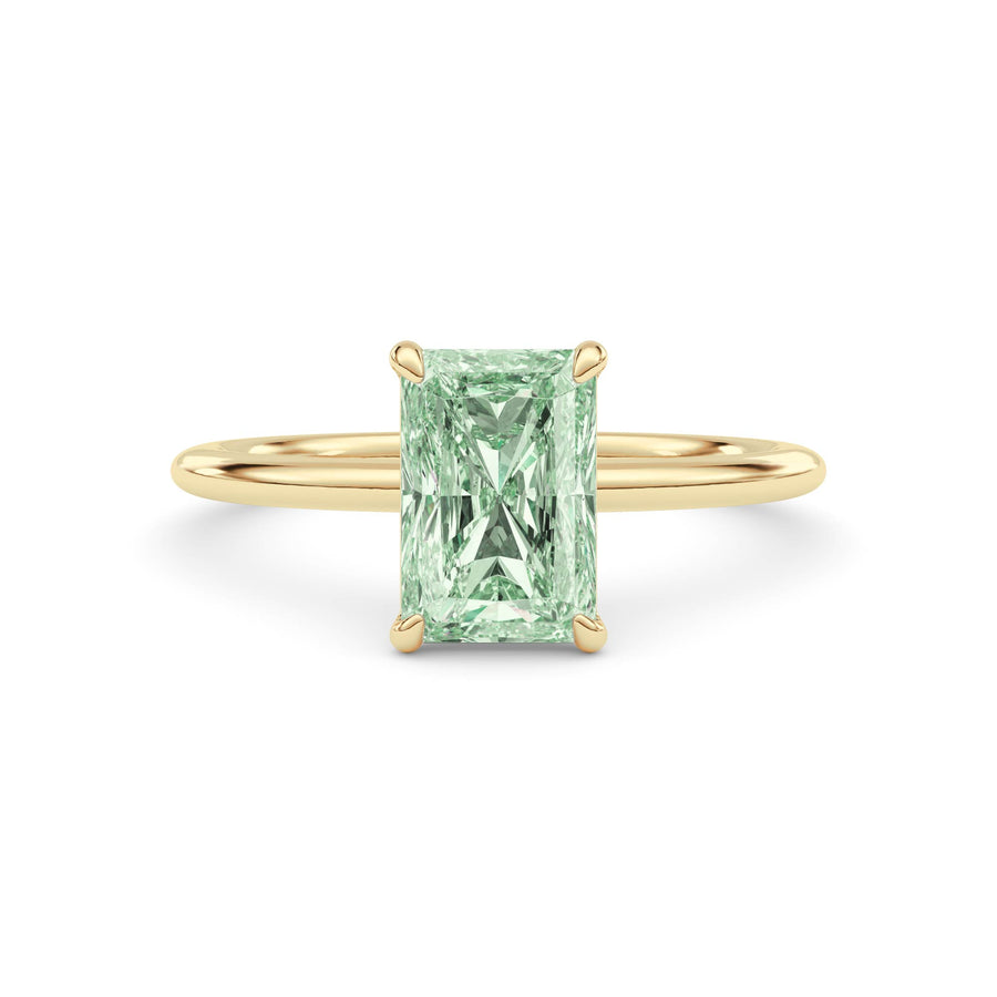 Yellow gold Fancy Green Radiant Cut Diamond Classic Solitaire Engagement Ring