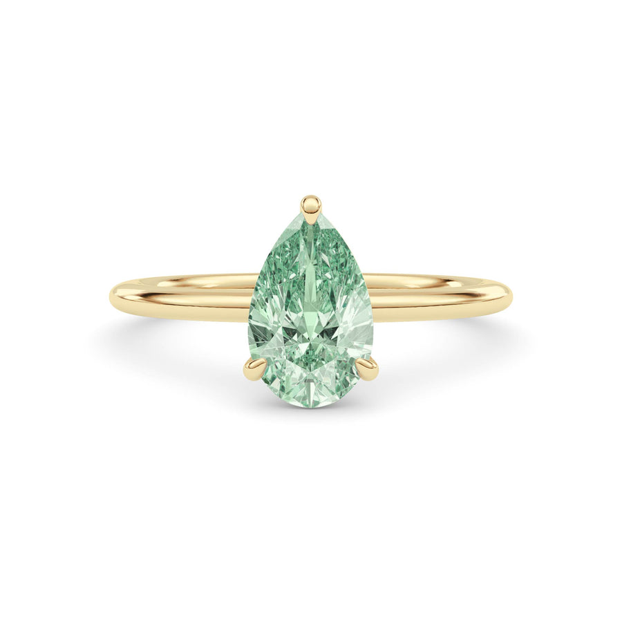 Yellow gold Fancy Green Pear Cut Diamond Classic Solitaire Engagement Ring