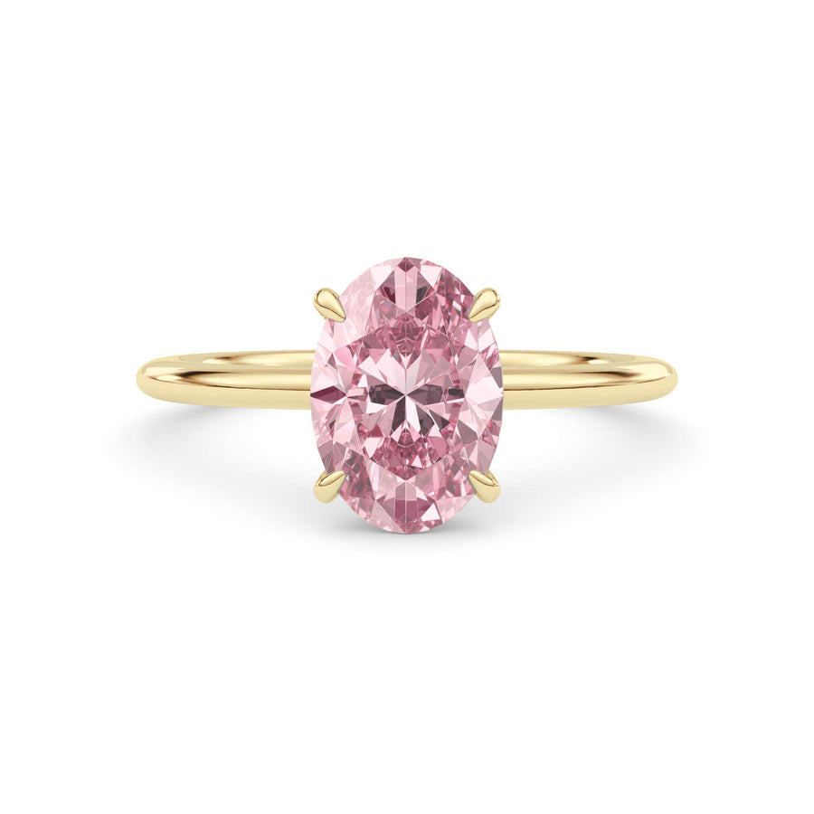 Yellow gold Fancy Pink Oval Cut Diamond Classic Solitaire Engagement Ring