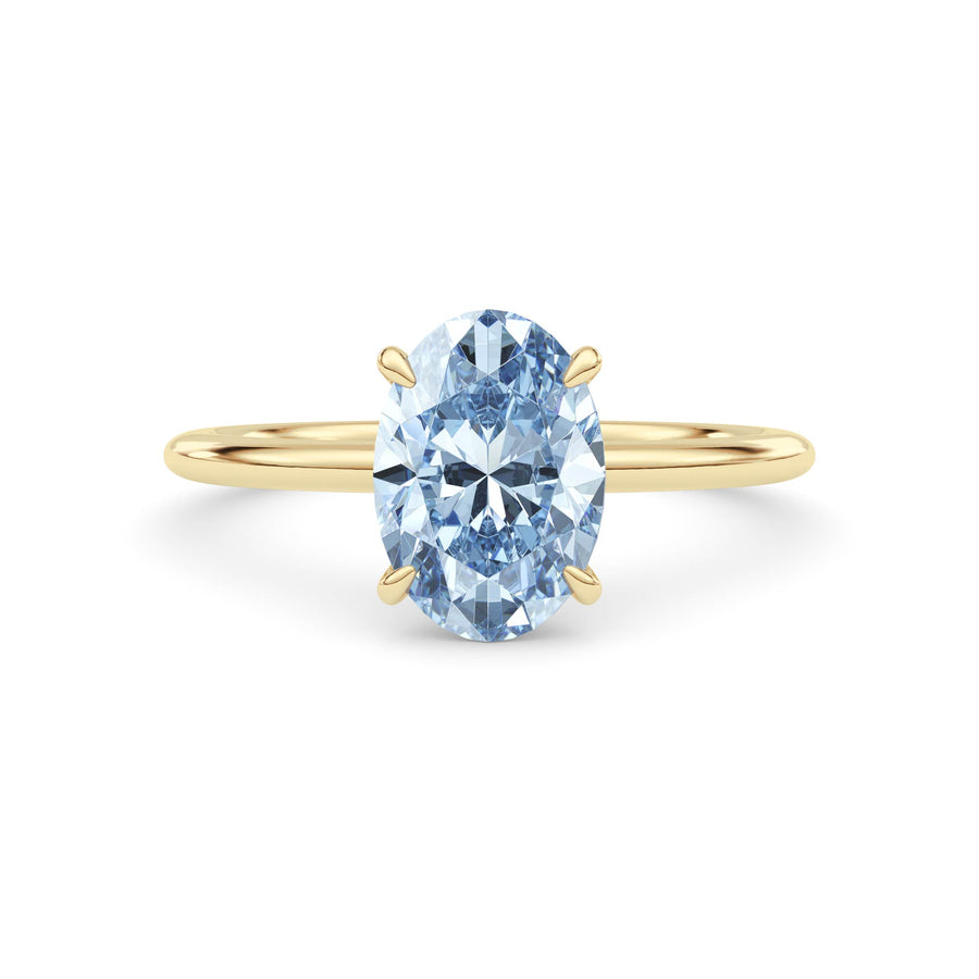 Yellow gold Fancy Blue Oval Cut Diamond Classic Solitaire Engagement Ring
