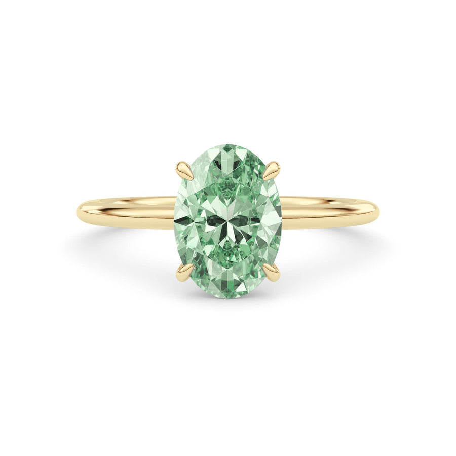 Yellow gold Fancy Green Oval Cut Diamond Classic Solitaire Engagement Ring