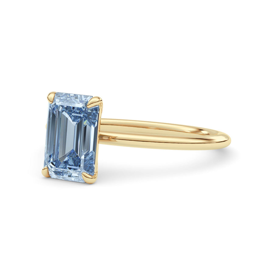 Yellow gold Fancy Blue Emerald Cut Diamond Classic Solitaire Engagement Ring
