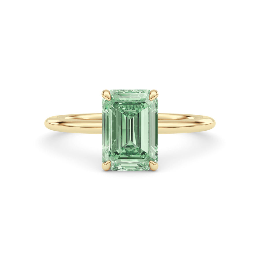Yellow gold Fancy Green Emerald Cut Diamond Classic Solitaire Engagement Ring