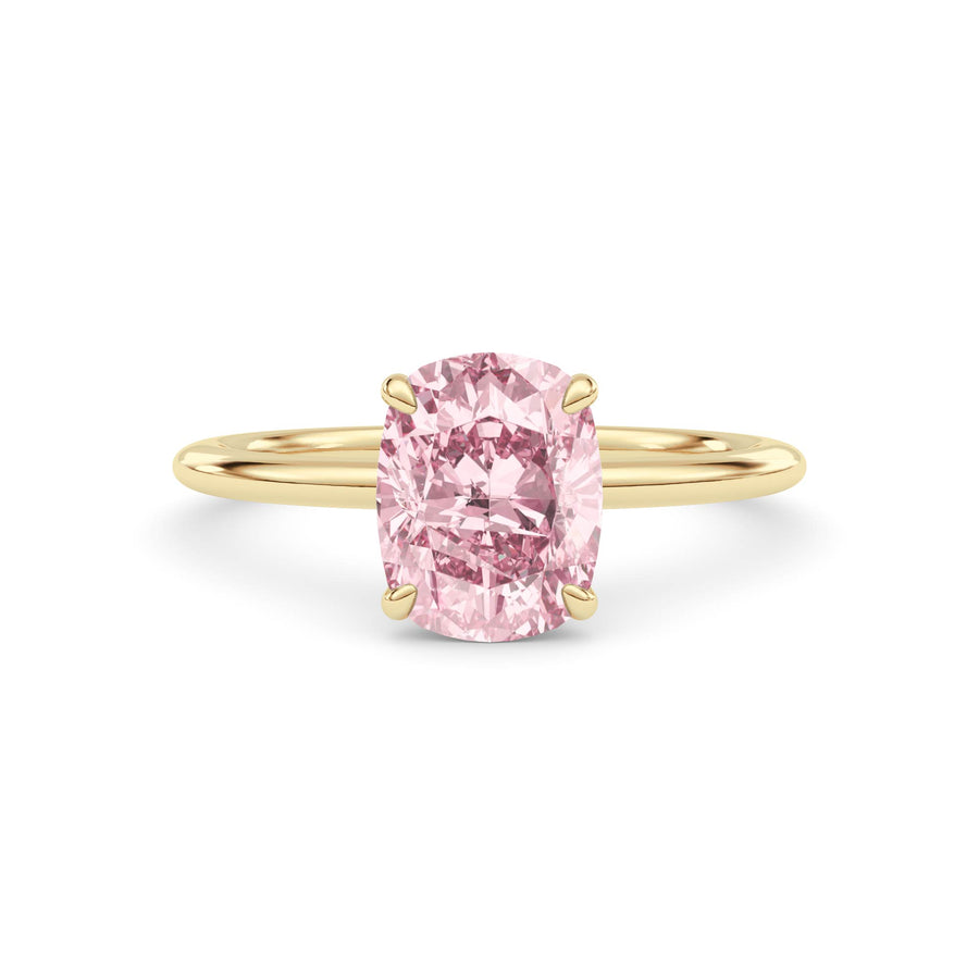 Yellow gold Fancy Pink Cushion Cut Diamond Classic Solitaire Engagement Ring