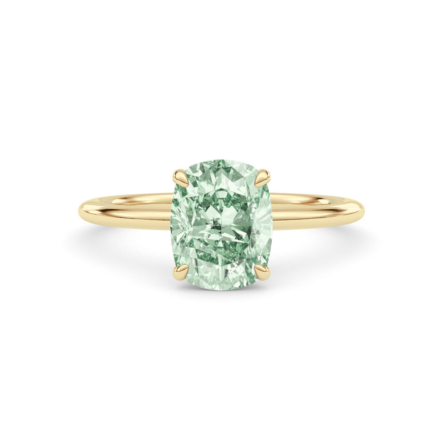 Yellow gold Fancy Green Cushion Cut Diamond Classic Solitaire Engagement Ring