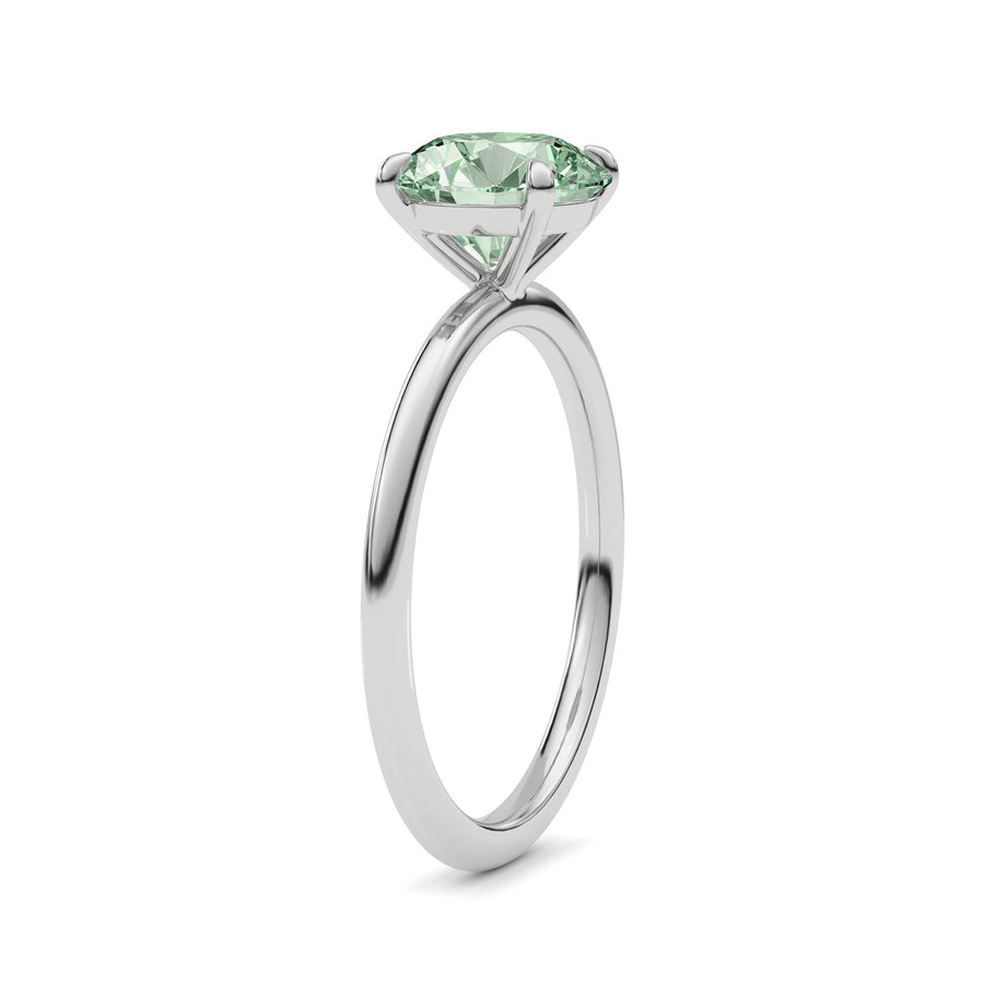 White gold Fancy Green Round Cut Diamond Classic Solitaire Engagement Ring