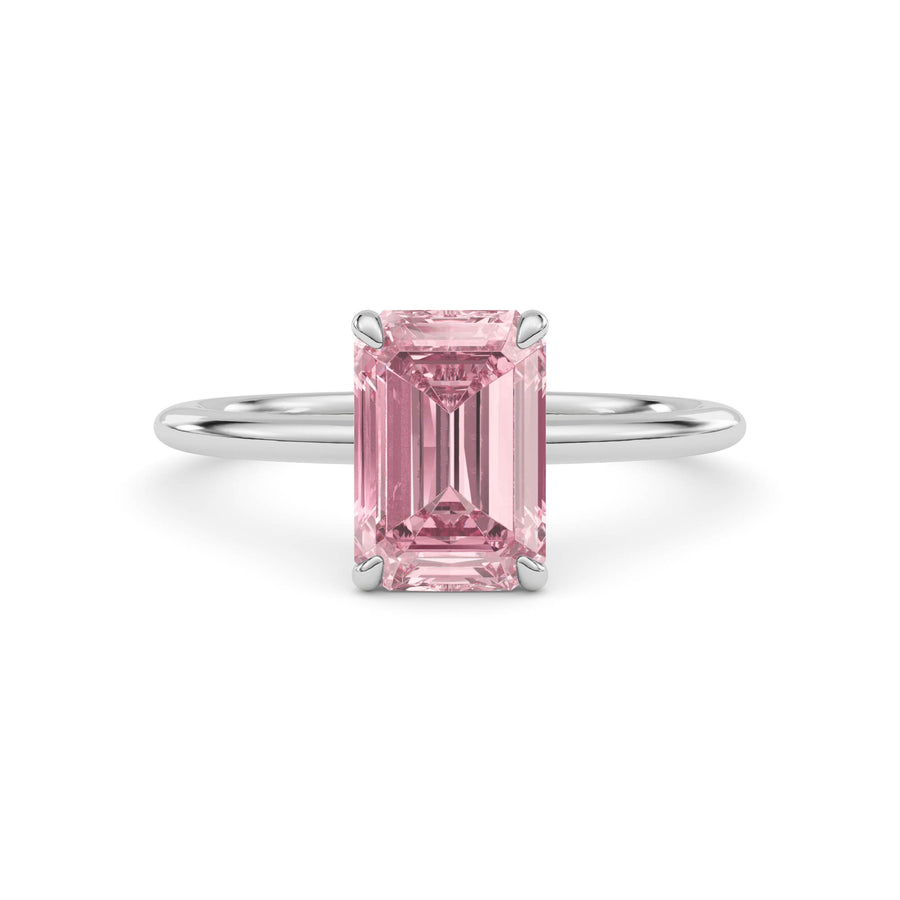 White gold Fancy Pink Emerald Cut Diamond Classic Solitaire Engagement Ring