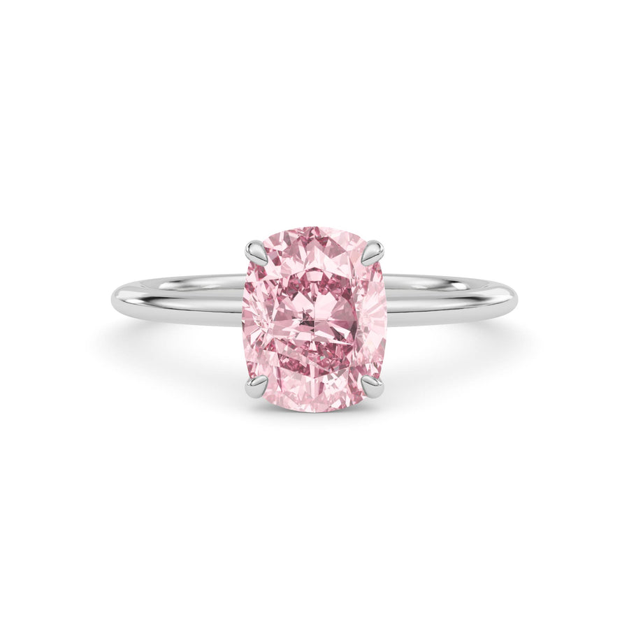 White gold Fancy Pink Cushion Cut Diamond Classic Solitaire Engagement Ring