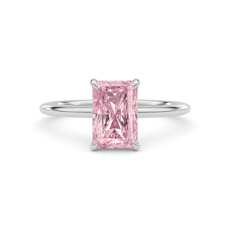 Silver Fancy Pink Radiant Cut Diamond Classic Solitaire Engagement Ring