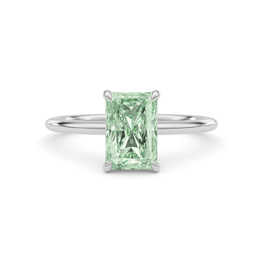 Silver Fancy Green Radiant Cut Diamond Classic Solitaire Engagement Ring
