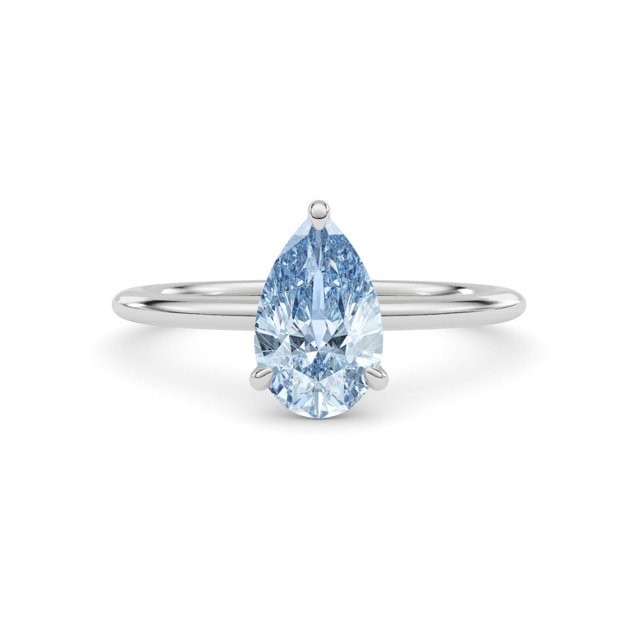 Silver Fancy Blue Pear Cut Diamond Classic Solitaire Engagement Ring