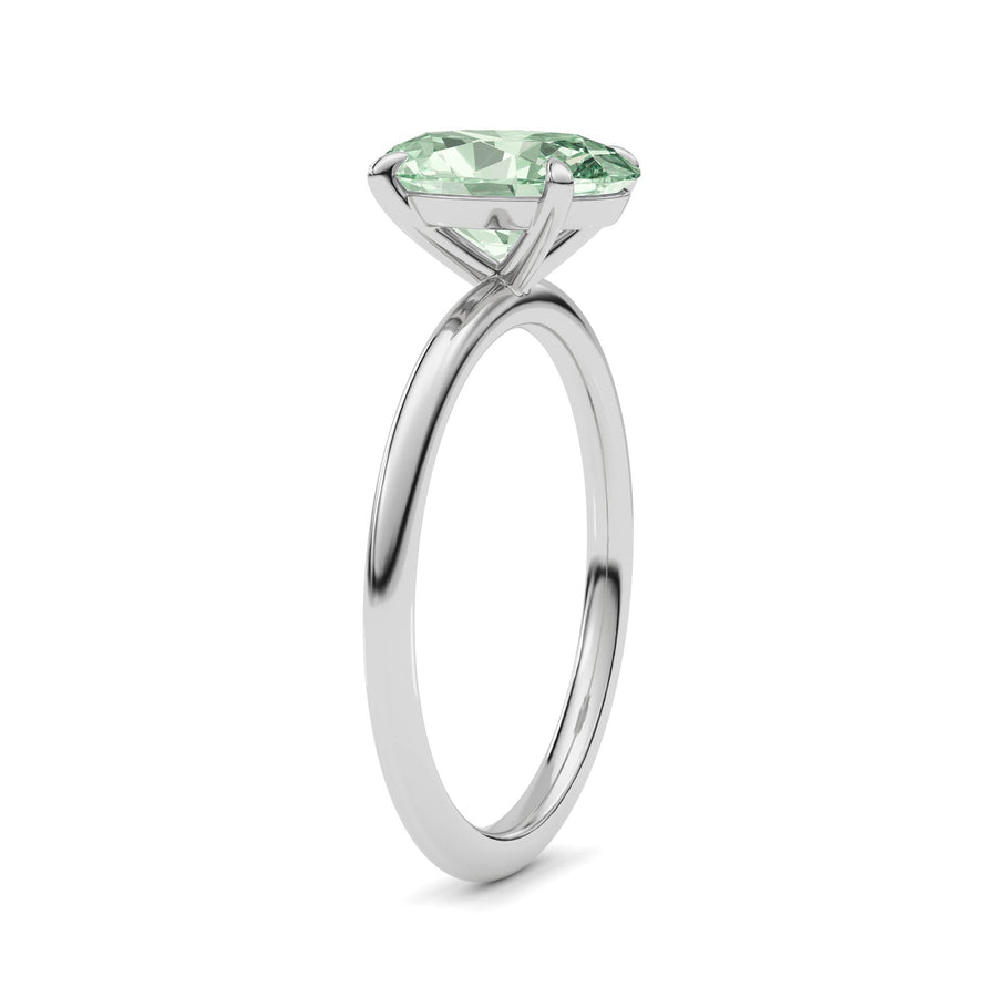 Silver Fancy Green Oval Cut Diamond Classic Solitaire Engagement Ring