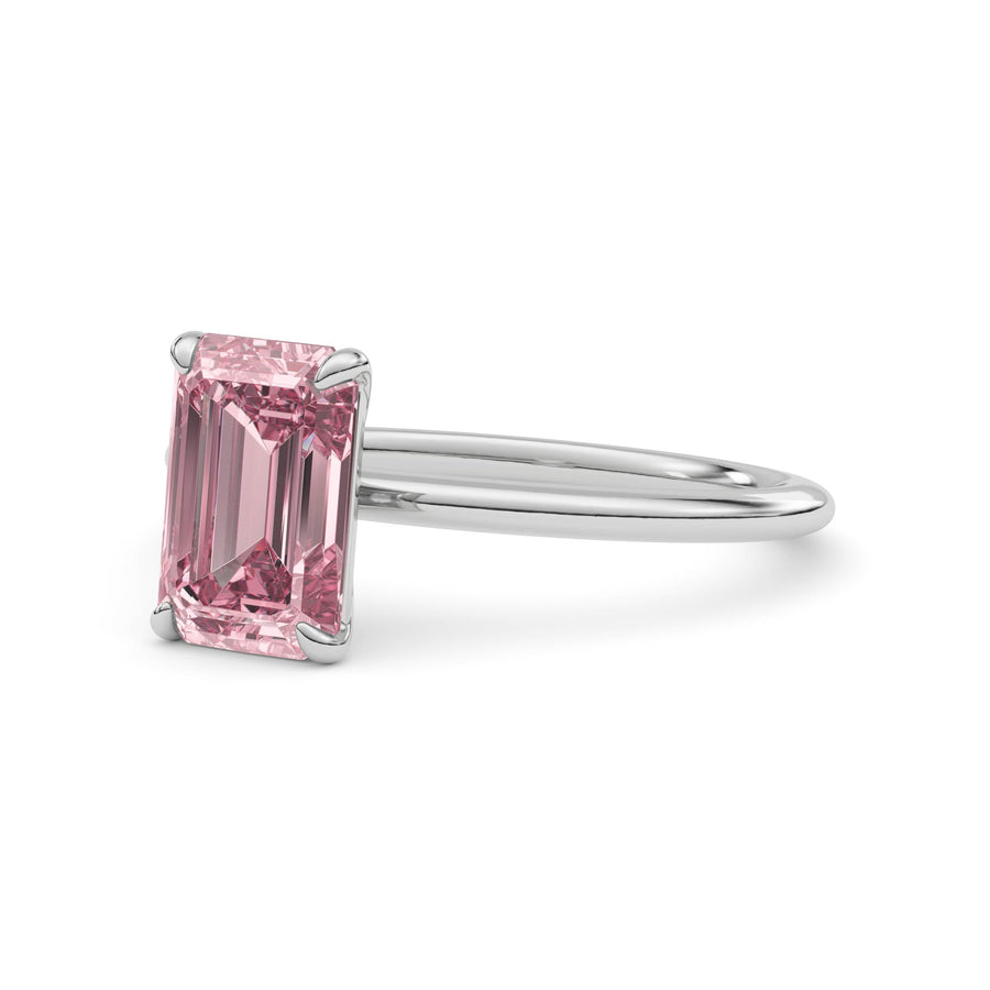 Silver Fancy Pink Emerald Cut Diamond Classic Solitaire Engagement Ring