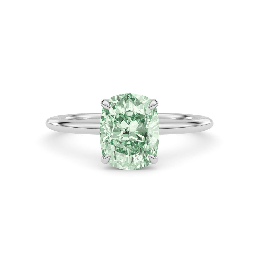 Silver Fancy Green Cushion Cut Diamond Classic Solitaire Engagement Ring